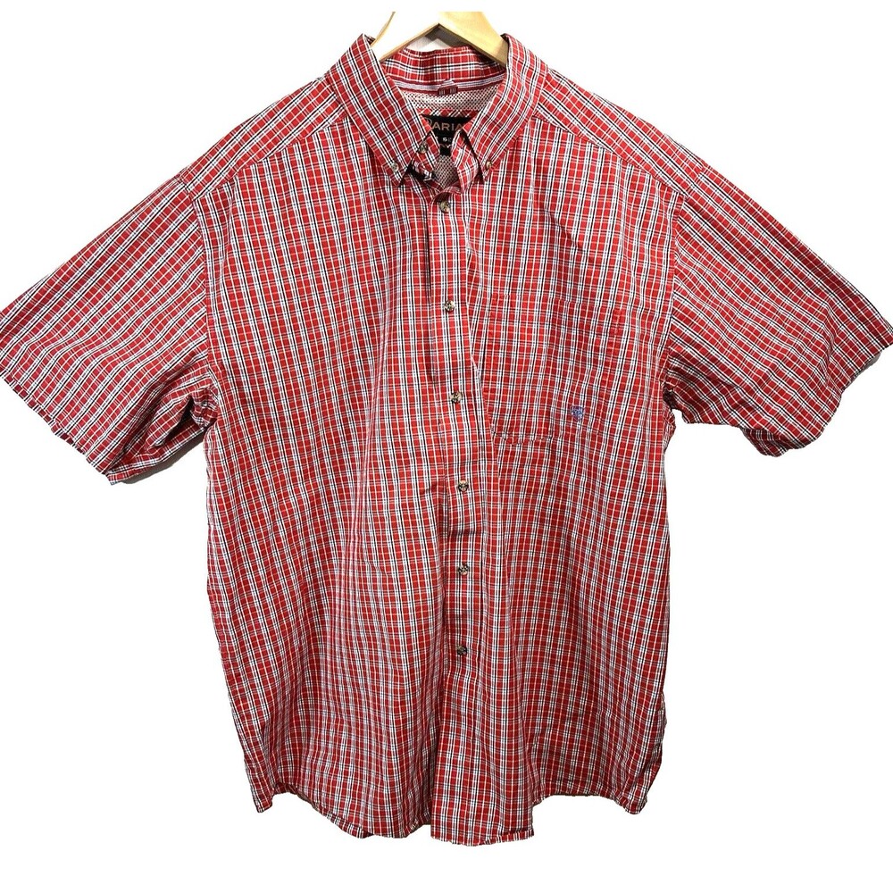 Ariat Pro Series Shirt Men’s size XL button down SS Red Plaid Cotton Blend EUC!!